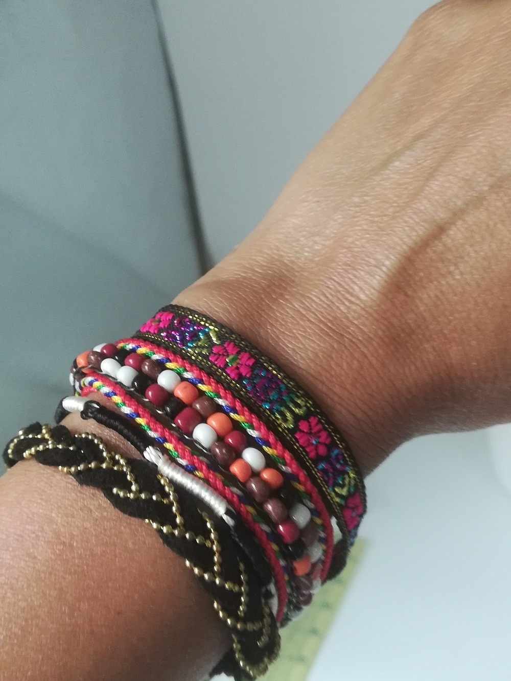 Handmade Multicolor Beaded & Embroidered Bracelet Stack